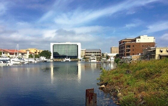 Daytime water cityscape with buildings